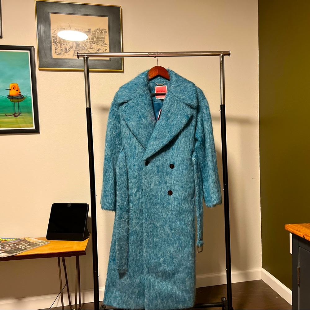 Kate Spade long hair wool coat in Blue Lagoon -  size XS - NWT